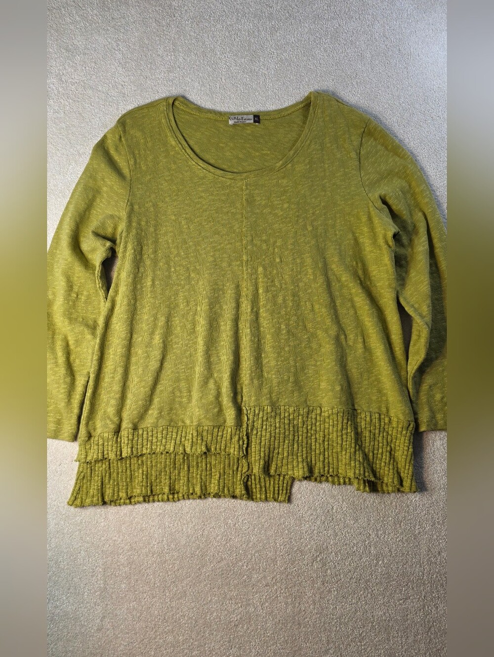 Chalet Et Ceci Fern Cotton Pullover Art To Wear Lagenlook 3/4 Sleeve Crewneck XL